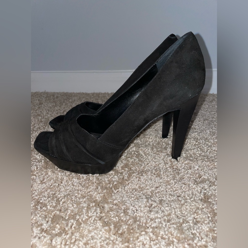 Jessica Simpson tyga black suede peep toe heel size 7.5 platform
